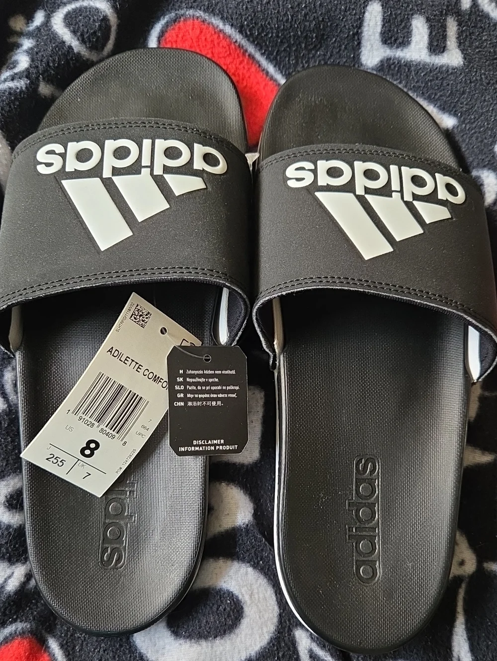 Adidas Black Slide Sandals with White Logo for Women